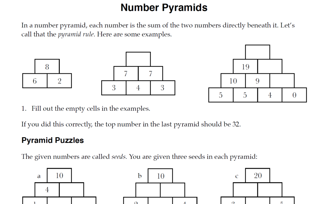 Number Pyramids Video And Pdfs G Day Math